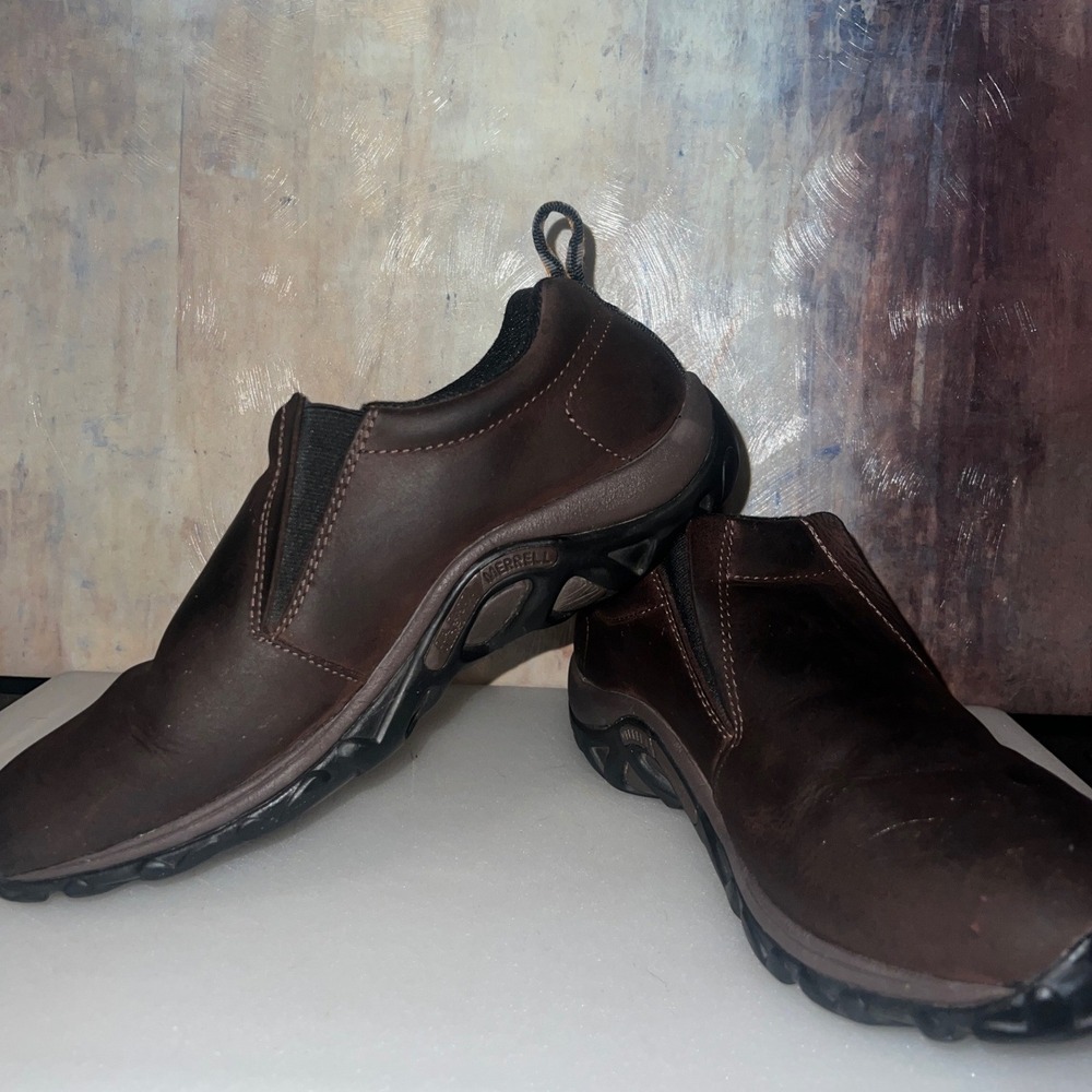 Merrell Jungle Moc Shoes Mens 11 Brown Good Nubuck Leather Slip On Loafers